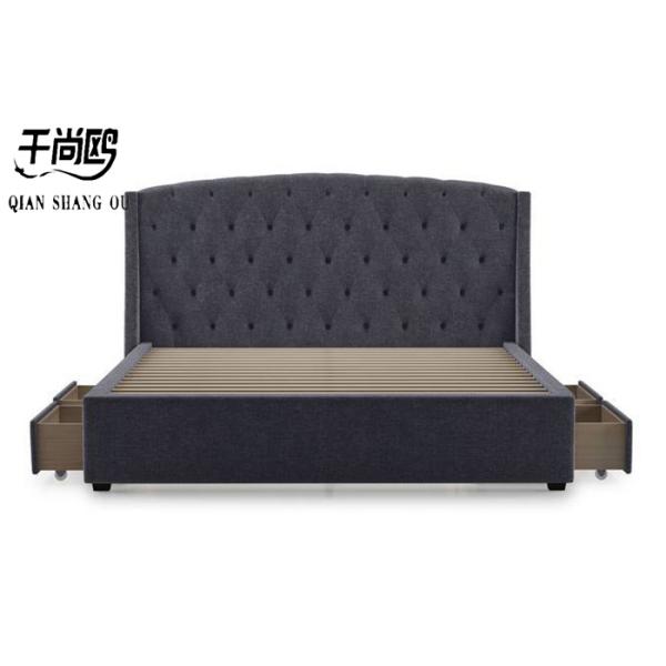 Apartment Fabric Upholstered Beds / Luxury Bed Frame With Storage