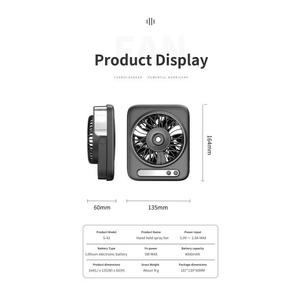 P12 Cooling Fan  Device Portable Fan 4000mah Battery Rechargeable