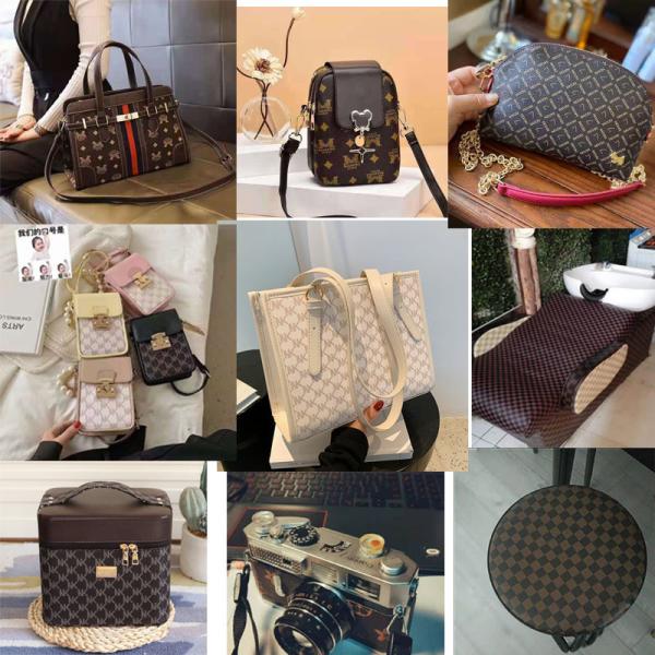 Vintage Letter Printed PVC Leather For Bags Soft Brush Bottom Eco Friendly