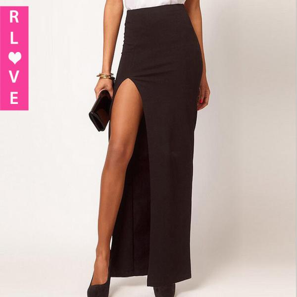 2016 American fashion sexy asymmetrical side slits skirts, women slim thin black skirts