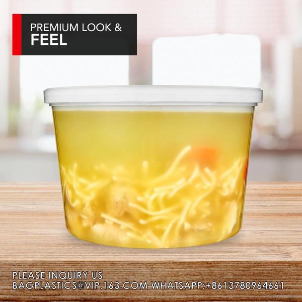 8oz 16oz 24oz 64 oz. Plastic Food Storage Deli Containers with Lids, Ice Cream Bucket & Soup Pail