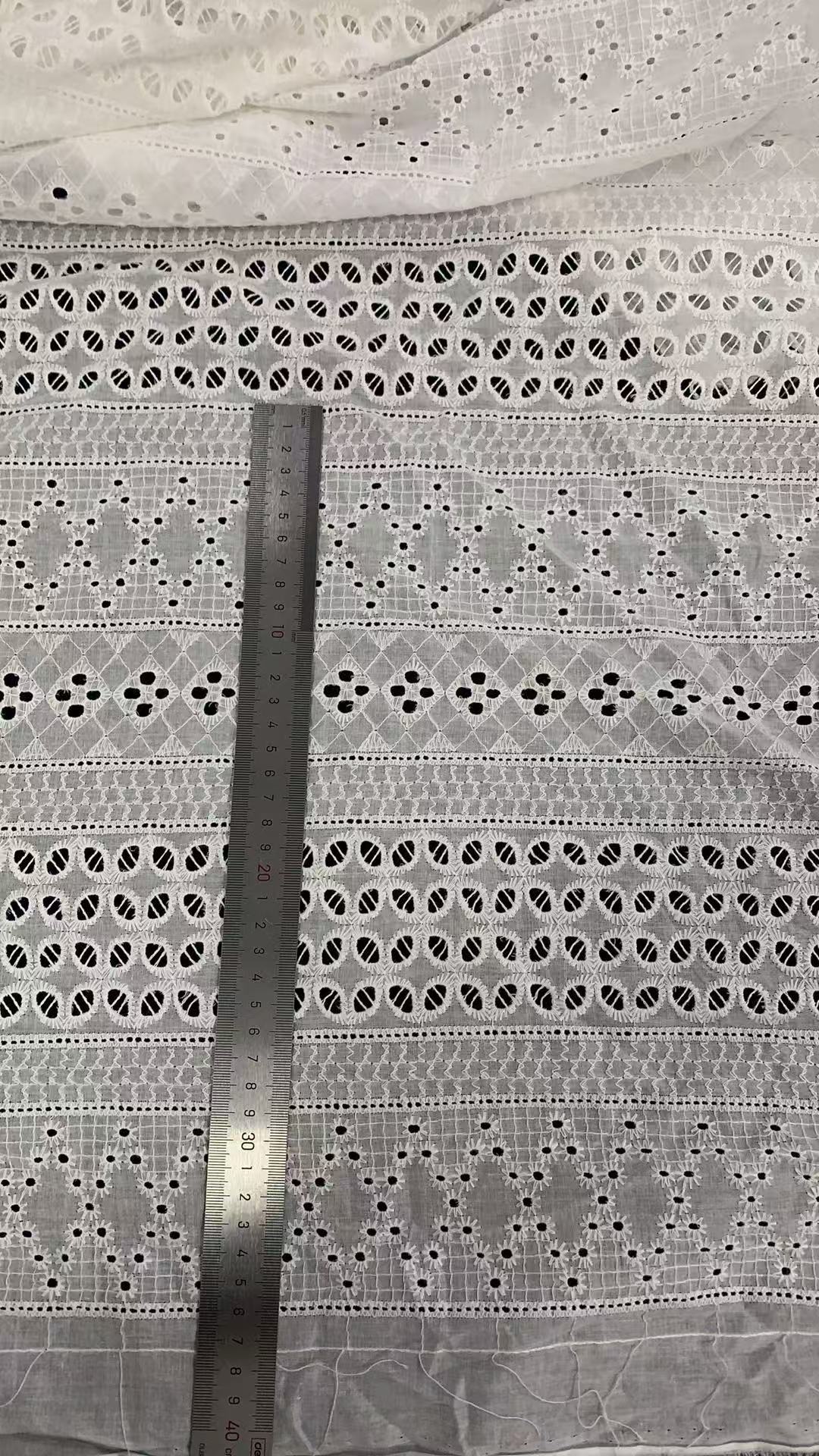 Soft 100% Cotton Horizontal Striped Eyelet Embroidery Fabric, Geometric Diamond Oval Hollow Cutwork Lace for Summer Dress Blouse