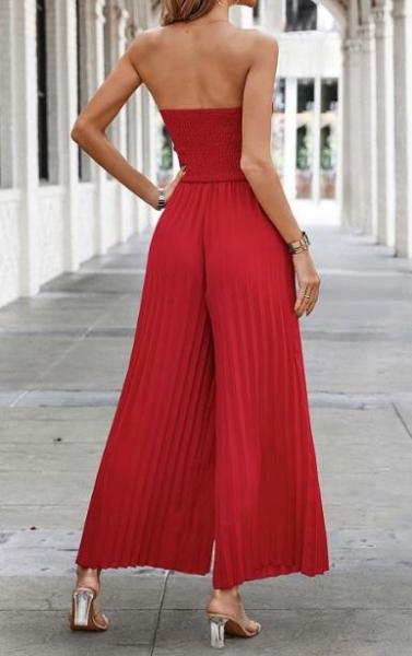 Fabricante de vestuário para pequenas empresas, macacão feminino sem alças, sem costas, plissado, de perna larga