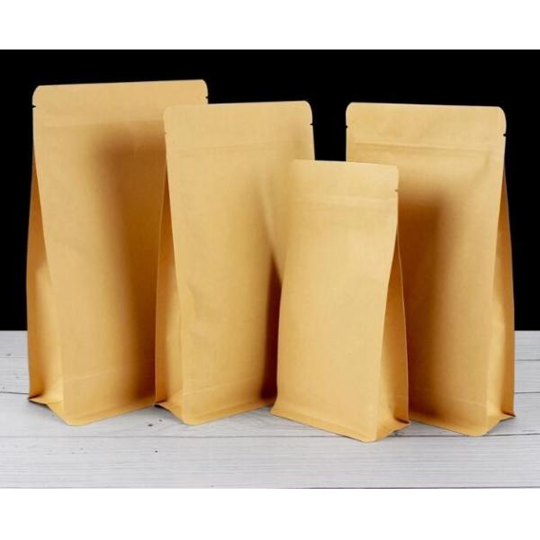 Compostable Recyclable Zipper Lock Kraft Paper Aluminum Flat Bottom Coffee Tea Food Bag