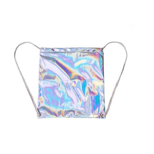 Custom personalized silver shinny laser backpack custom waterproof nylon drawstring backpack for women
