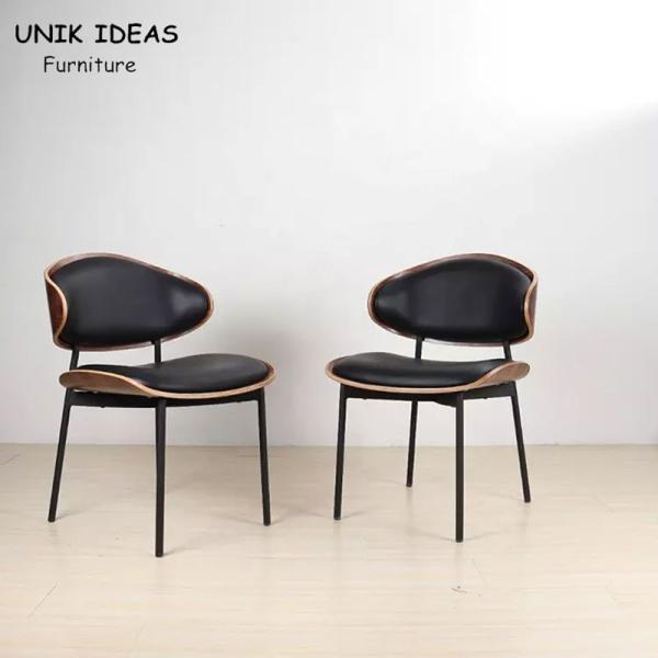 European Style Hotel Cafe Dining Chairs Leather Metal Legs Accent Chair