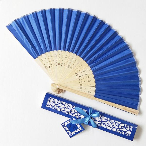 [I AM YOUR FANS] Natural Wood Silk Hand Fan for Wedding Favors & Party Gifts