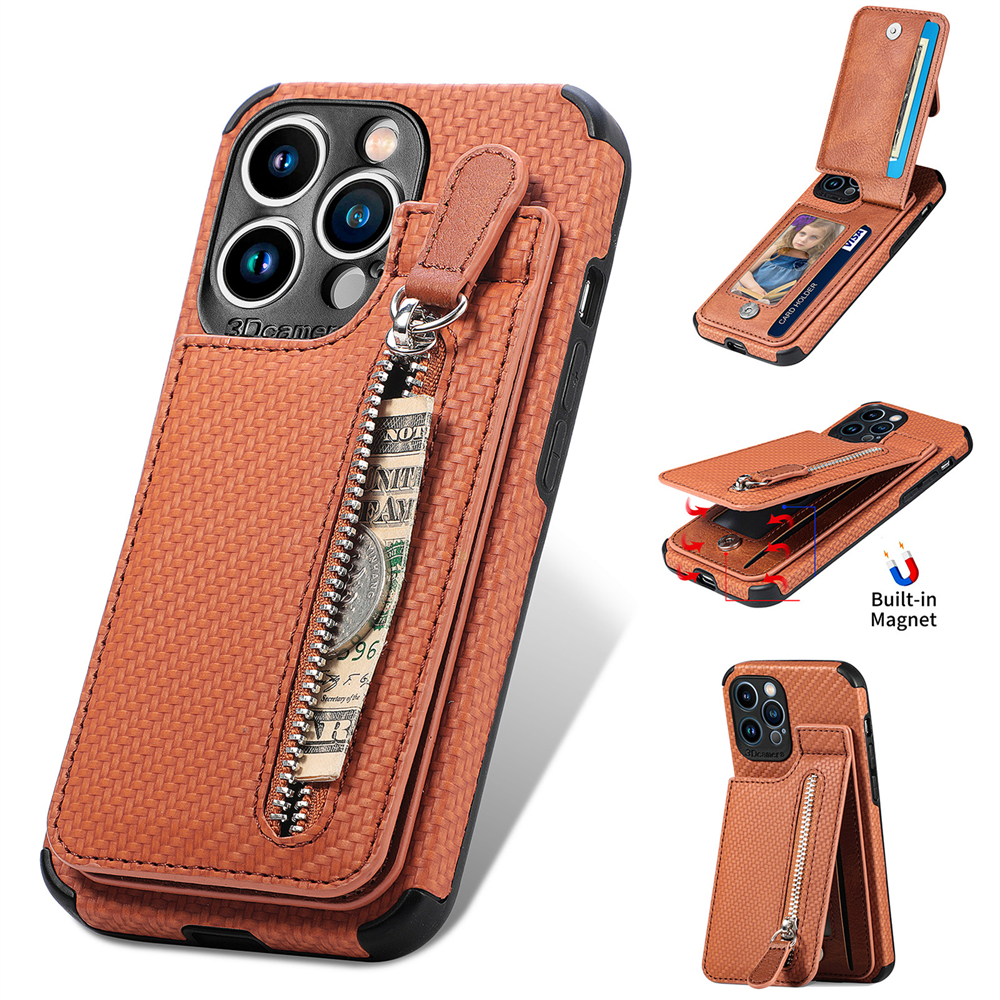 Laudtec Zipper Cards Wallet Leather Mobile Phone Case for iPhone 14 Plus 13 12 Mini 11 Pro Max X XS XR Purse Card Holder Cover