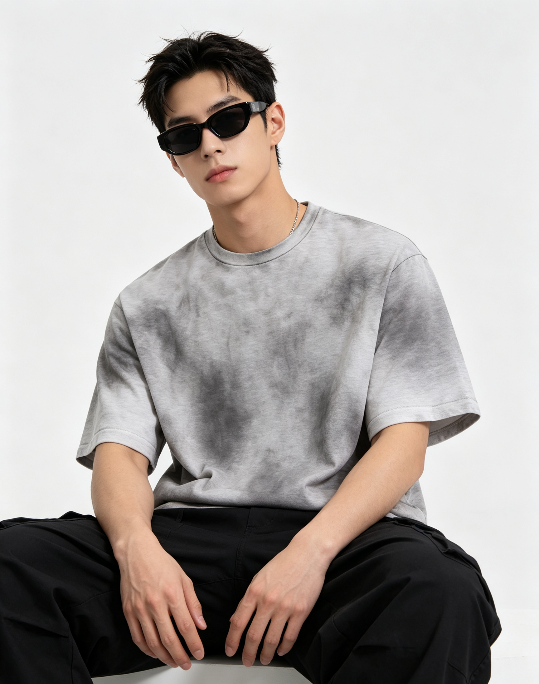 160G Cotton Watercolor Gradient Loose Fit Summer Crew Neck Tee 5 Colors Wholesale