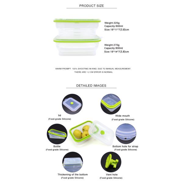 Коробка для завтрака силикона доказательства 800ml утечки логотипа OEM складная