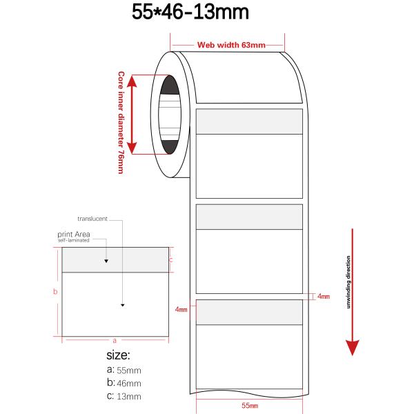 55mmx46-13mm Cable Adhesive Label 2mil White Matte Translucent Water Resistant Vinyl Cable Label