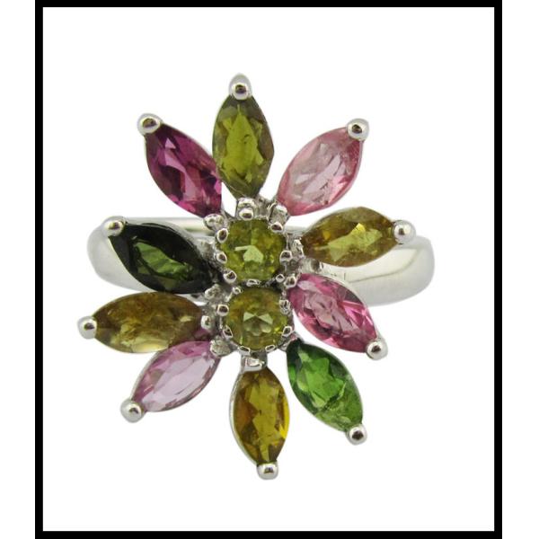 Elegant Round YG Plating Tourmaline Gemstone Rings 925 Silver Rings For Women Sterling Silver Promise Rings