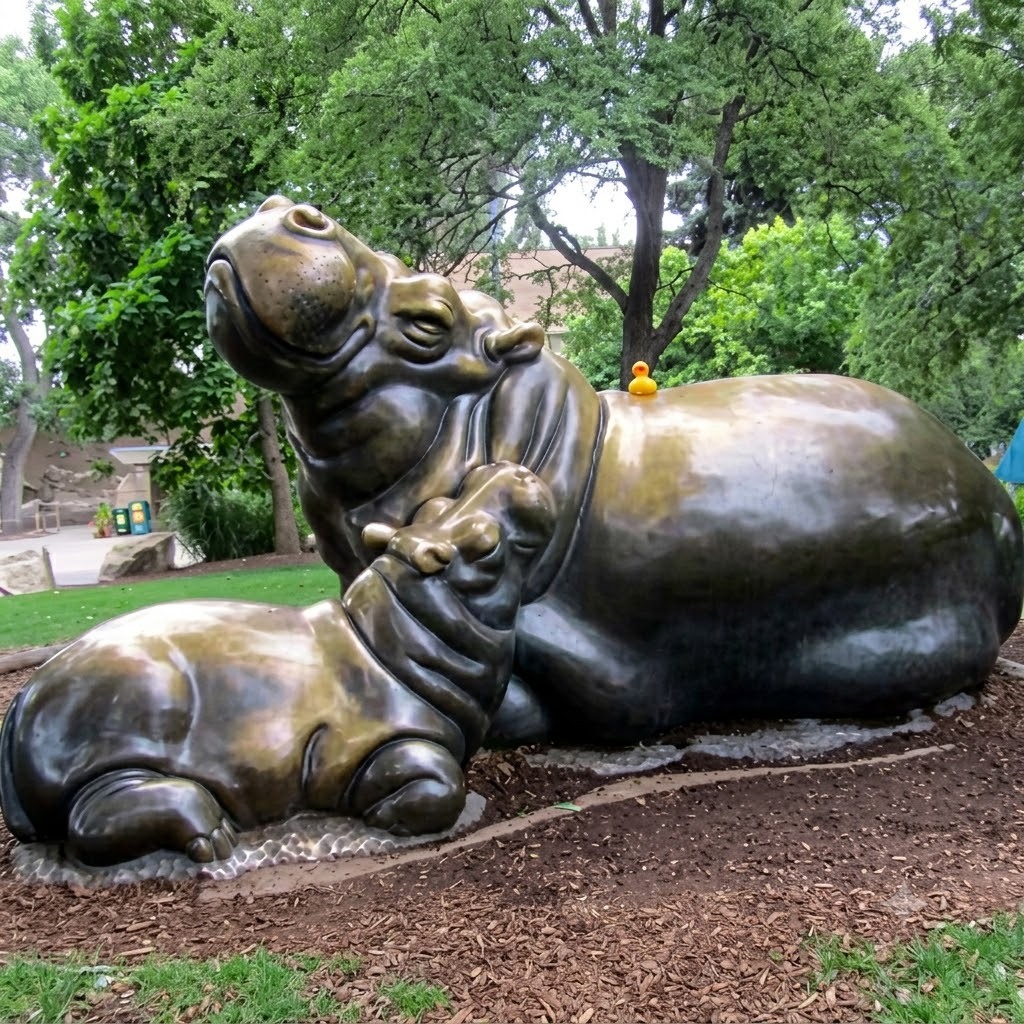 Bronze Mother and Baby Hippo Sculpture