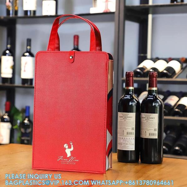 Wine Carrier Tote Bag, 2 Bottles Leather Wine Gift Bag, Reusable Champagne Bottle Bag For Wine Lover Gift Party Picnic