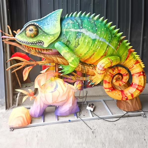 Linterna de animales hecha a mano - Escultura de camaleón Linterna LED iluminada, personalizable