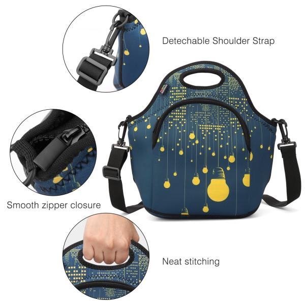 Neoprene Lunch Bag Food Carrier Science Meal Science Purse Shoulder Crossover Unisex Men Women  Child Adjustable Strap