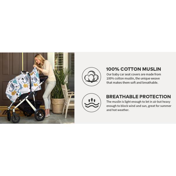 Muslin Cotton Infant Car Seat Canopy, Breathable Baby Carrier Cover