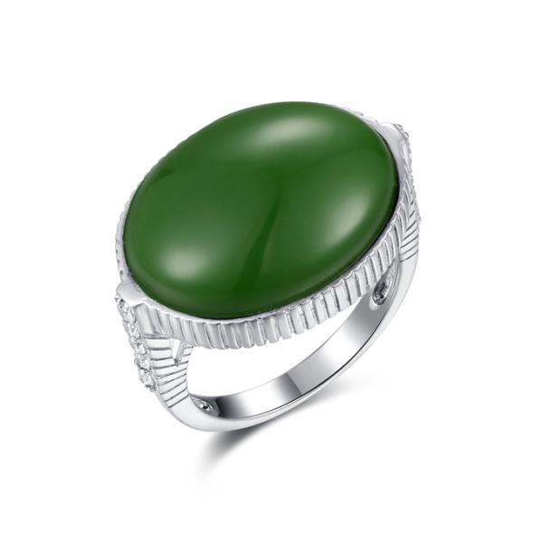 Sagittarius Birthstone Green Jade Ring Sterling Silver 16x20mm Oval Shape