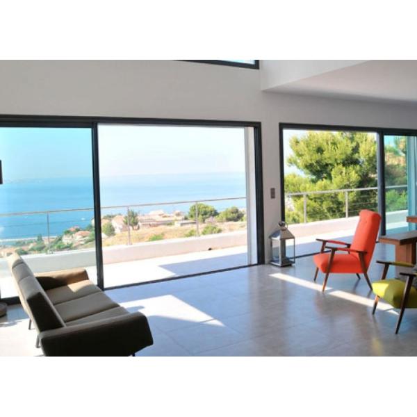 Modern Aluminum Clear Tempered Glass Sliding Door For Venting ISO9001 slide door aluminum profile automatic sensor glass