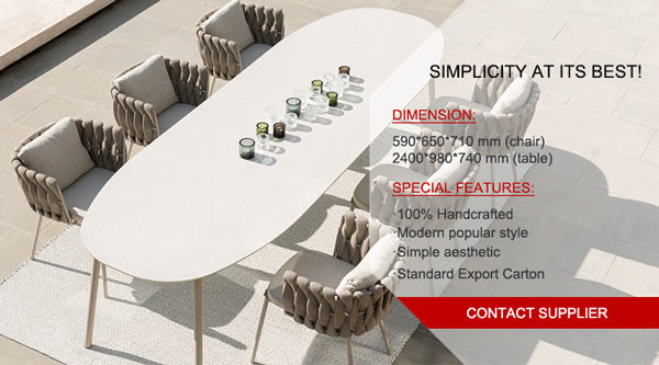 L'osier extérieur de rotin dinant des chaises avec des bras imperméabilisent la corde de patio tissée 200cm