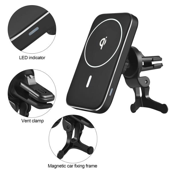 Square silicone surface 10W Magnetic Car Vent Charger 360° Rotation