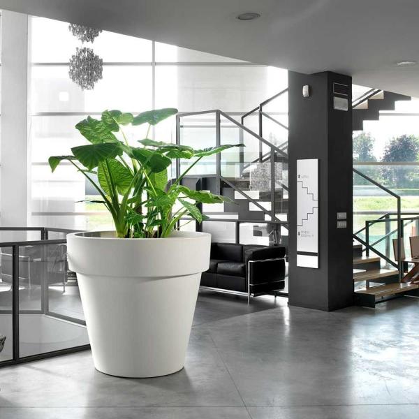 Potes de flores de fibra de vidro modernos exclusivos com acabamento brilhante para decoração exterior interna