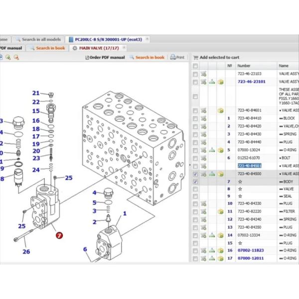 Original 723-40-84501 723-40-84500 Valve Assy for Excavator PC200-8 PC220-8 PC270-8 Main Valve Spare Parts