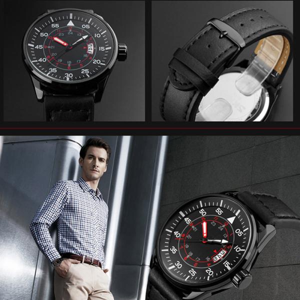 Leather Strap Men'S Casual Sport Watches Quartz Movement Minimalist Sports Watch