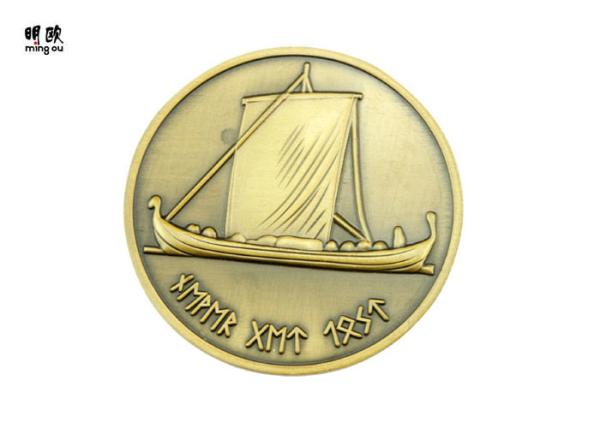 Boat Shape Copper Custom Challenge Coins Tokens Antique Bronze Color 27g