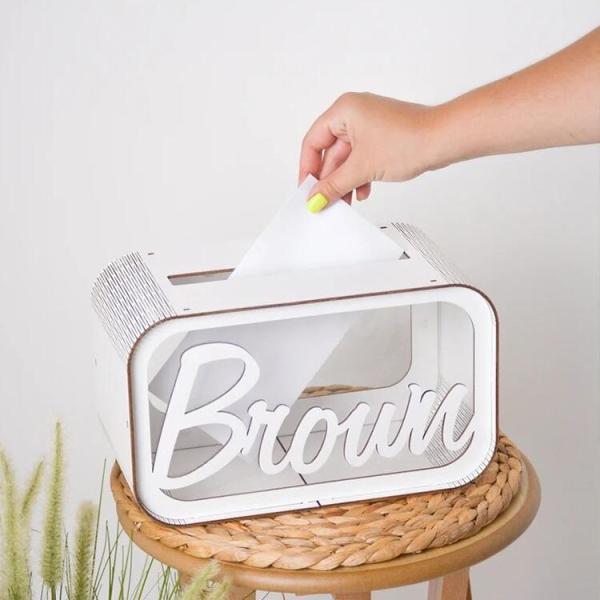 Amazon vente à chaud boîte de rangement de cartes de mariage en bois avec fenêtre en PVC, boîte de rangement de cartes-cadeaux