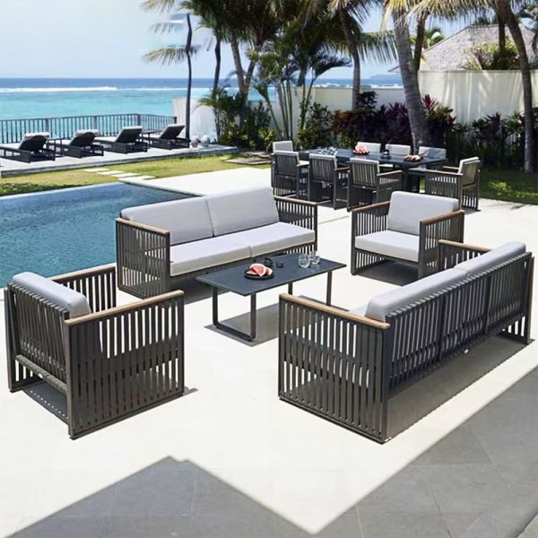 Modern Outdoor Aluminum Rattan Garden Sofa Chair Set Waterproof Eco-Friendly for Villa Apartment Courtyard & Leisure Lounge Use