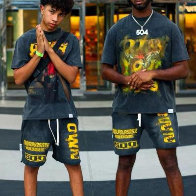 Streetwear Summer 100 Cotton Tracksuit Shorts Set Mens  Screen Printing Heavyweight