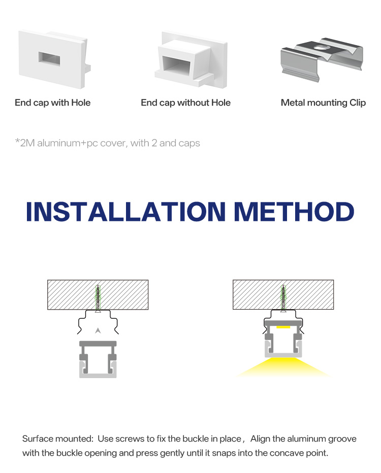 Surface Mount LED Strip Aluminium Profile with Anodized Surface and PC Cover for Decorative Illumination H7.5mm * W12.0mm