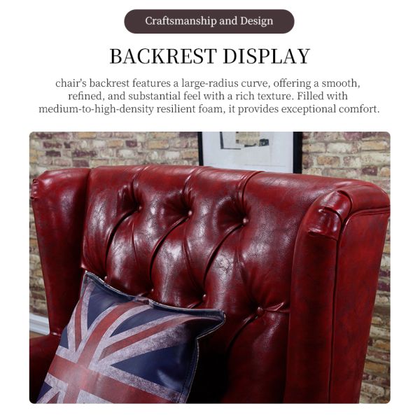 Nidea #8816 Luxury Leisure Antique Armchair Chesterfield Vintage Tan Leather Buttons Tufted Wingback Chair for  Lounge