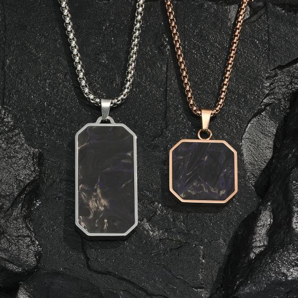 Hypoallergenic Square Bar Necklace Waterproof Forged Carton Fiber Geometric Pendant Necklace