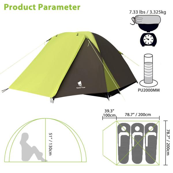 3-4 Person Outdoor Backpacking Custom Green Waterproof Hiking Camping Tent Duckbill