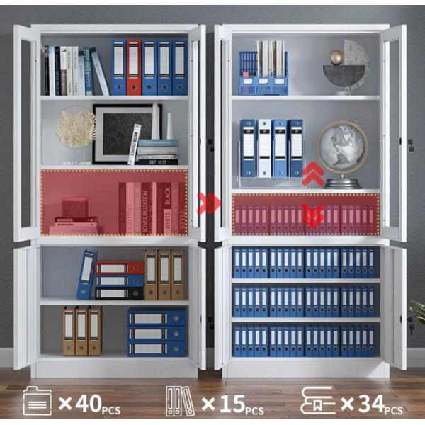 Modern Design 2-Door Glass Steel Cabinet with Adjustable Shelf Factory Metal Filing Cupboard for Home Office Storage Cabinet