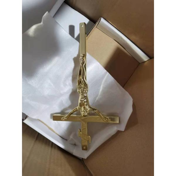 Arched Casket Funeral Crucifix 11.5in Gold Chrome Finished Coffin Crucifix