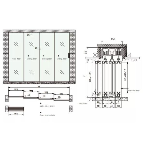 Закрытие внутренней бескаркасной раздвижной двери из закаленного стекла синхронное мягкое