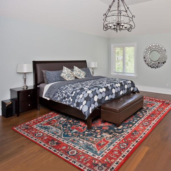 Alfombra de dormitorio de estilo bohemio con impresión floral con función no derramadora y cuidado fácil