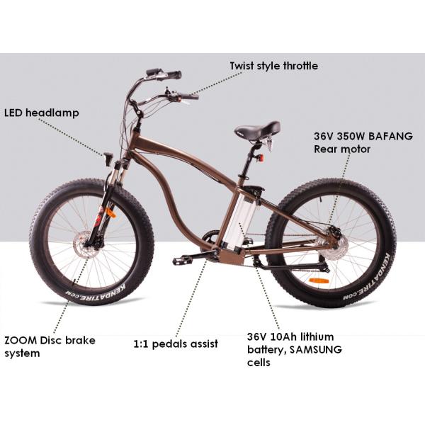 350 Watt Beach Cruiser Battery Powered Bike 36V 10Ah Pedals Assisted