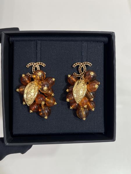 Brown Beaded Luxury Diamond Earrings High End Diamond Earrings With 18K Gold Plated