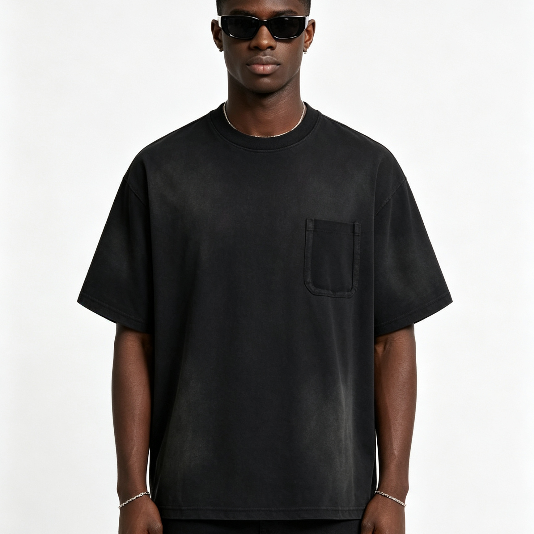 275GSM Basic Crew Neck Tee Spray Wash Short Sleeve Crew Neck Raw Edge