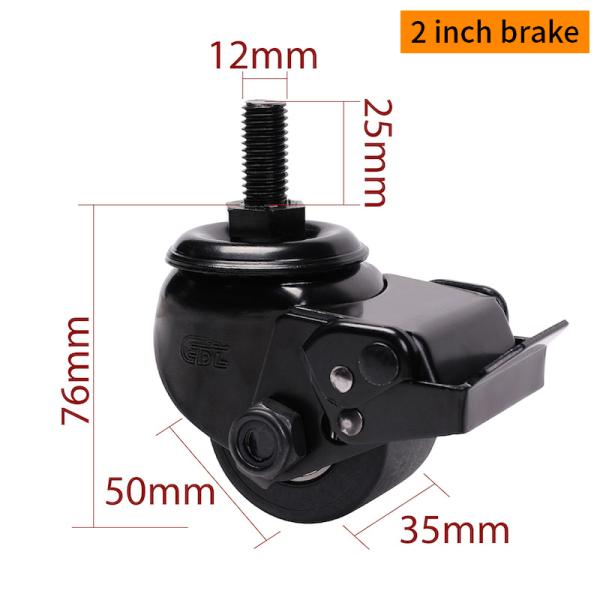 EDL Equipment Casters 2 Inch PA Threaded Casters With Brake M412S-16 250Kg Road