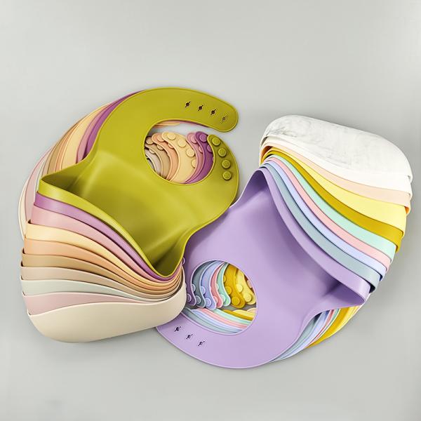 Printed Soft Baby Silicone Bib With Food Catcher BPA Free 300*23cm