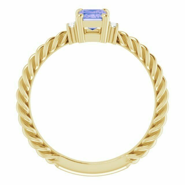 Обручальное кольцо веревочки Tanzanite 0.06CTW в желтом золоте 14K