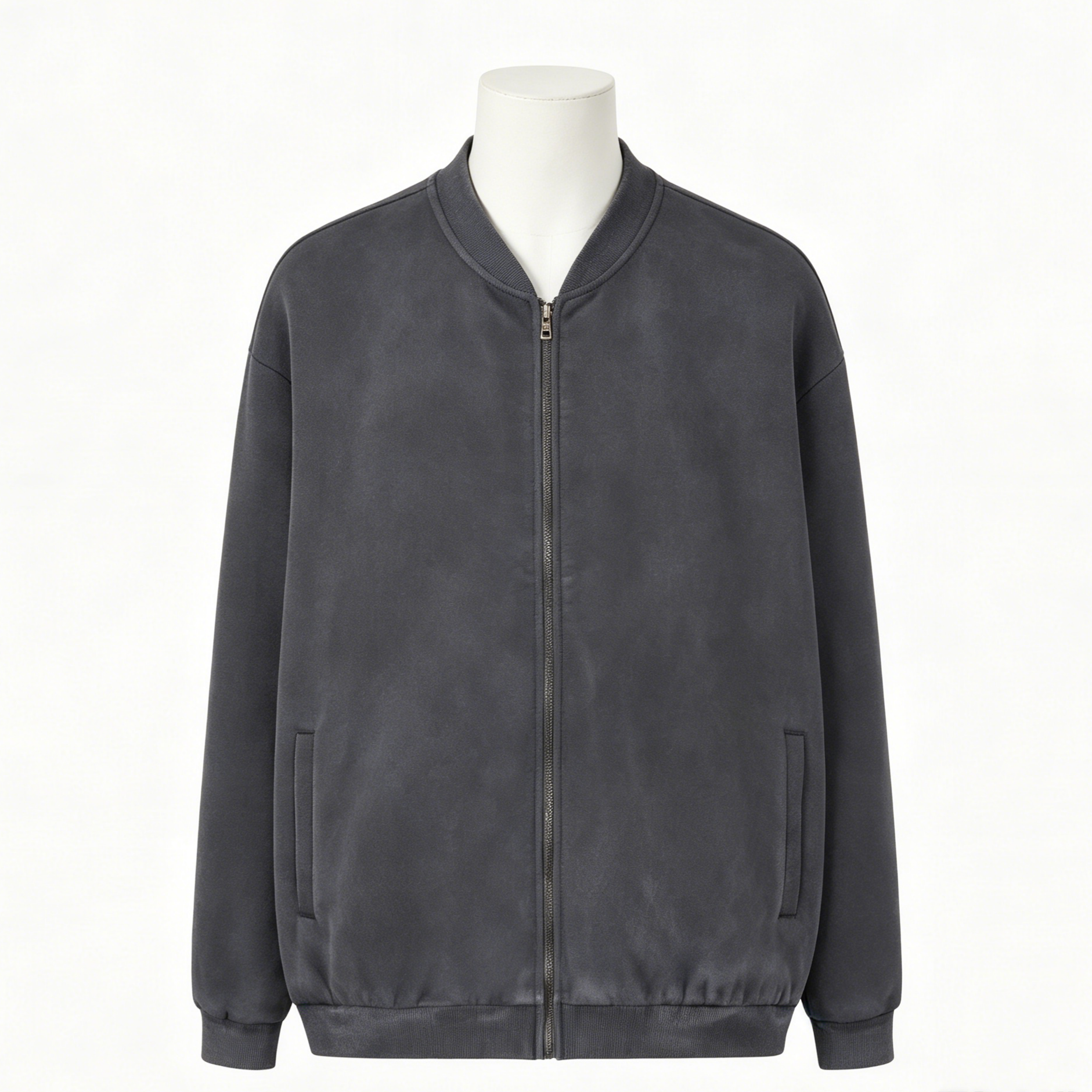 Men’s Vintage Washed Cotton Zip-Up Jacket 355G Casual Streetwear Fleece Lined Bomber