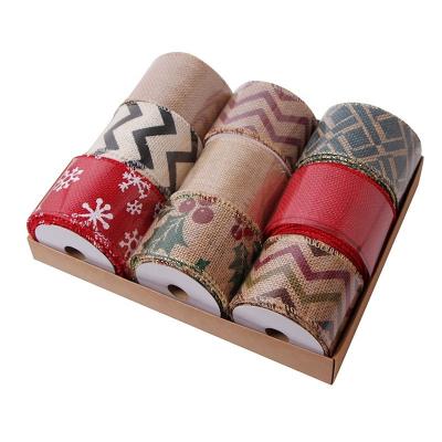 Banda de Natal com padrão de árvore de tecido com fio de 65 mm para decoração de festas