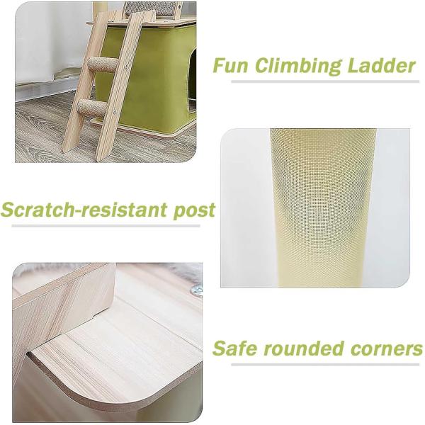 Multi-Level Cat Condo with Sisal Scratching Posts and Durable Wood Construction