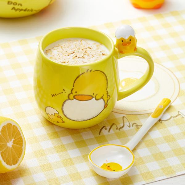 Listo para el envío en stock dibujos animados pato amarillo de gran capacidad casa taza creativa desayuno avena tazas de café personalizado